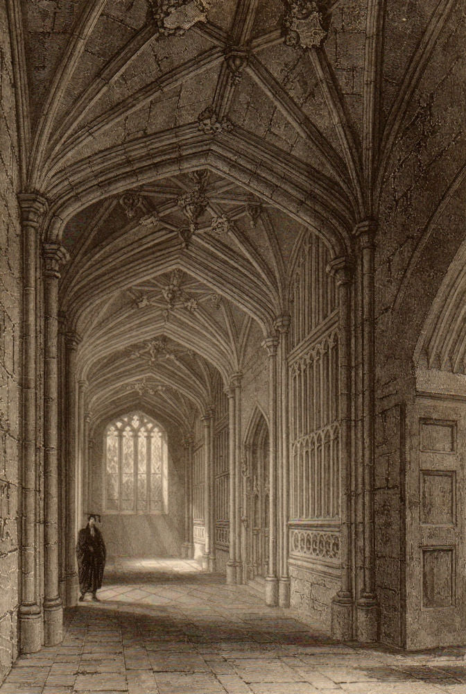 Proscholium to the Divinity School, Oxford, by John Le Keux 1837 old print
